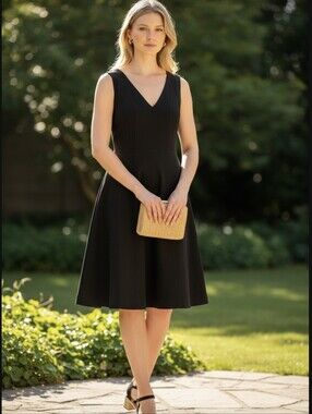 Banana Republic Classic Black V-Neck A-Line Dress
